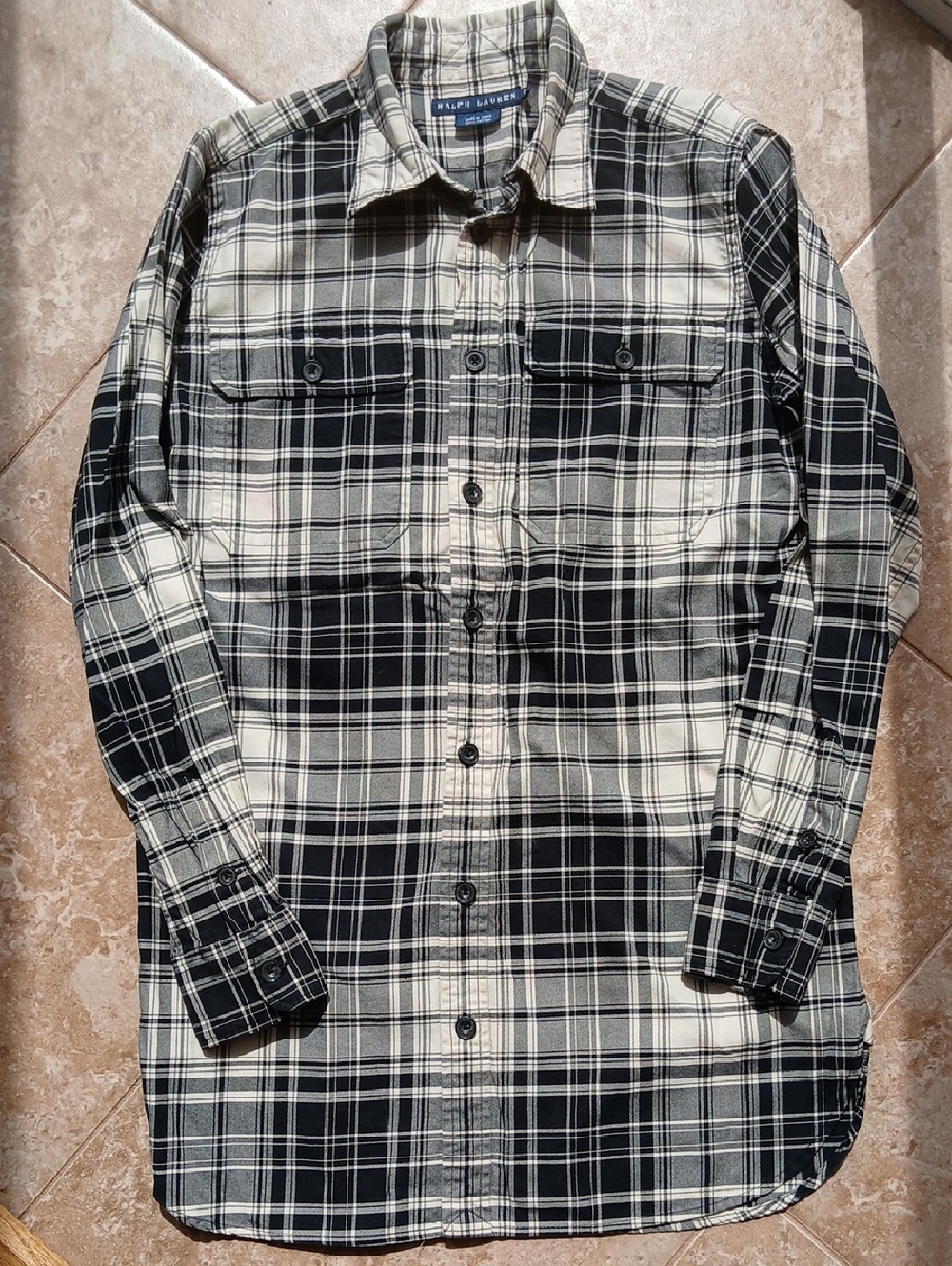 Ralph Lauren Black/Cream Plaid Tunic Length Button-Down Shirt